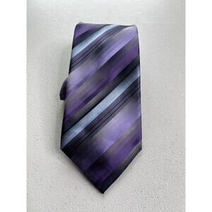 Van Heusen Purple, Gray, Blue Striped Pattern 100% Silk Handmade Tie NWOT